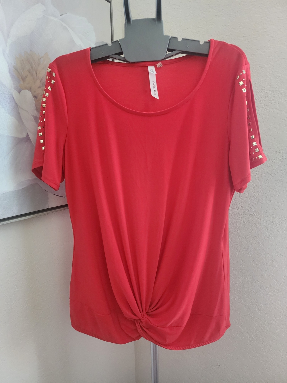 NY Collections Women’s Coral Short-Sleeve Knot Front Top Opening On Sleeve